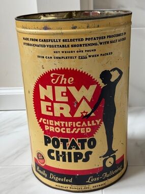Vintage Nicolay Dancey Potato Chip Tin Detroit Art Deco 1940s 1950s